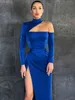 Adyce Elegant Women Evening Maxi Dress 2022 New Sexy Long Sleeve Hollow Out High Split Celebrity Fashion Club Party Dress Outfit Y220214