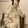 Nomikuma sweter kobiety ryby wzór dzianiny kardigan koreański luźny leniwy styl swetry kobiet z długim rękawem ropa mujer 3d686 210514
