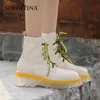 SOPHITINA Women Ankle Boots High Quality Leather Handmade Non-Slip Shoes Cross-Tied Round Toe Mid Heel Casual Ladies Boots SO710 210513