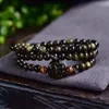 6mm Natural Gold Sheen Obsidian Tiger Eye Beads Prayer Strand Bracelets Vintage 3 Laps Golden Flash Gemstone Animal Cat Dog Paw Footprint Charm Bead Bracelet