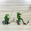 Fishing Frog Figurine Resin Angler Miniature Garden Animal Outdoor Hobby Souvenir Craft Novelty Decor Ornament Accessories 210924