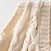 Женщины шикарные кружевные вязаный жилет свитер V-образным вырезом без рукавов мода поворот топ женские повседневные свитеры жилет 210515