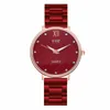 Montres-bracelets Mode Élégant Rouge Femmes Montres Dames Montre En Acier Inoxydable De Luxe Strass Quartz Femelle Lumineux Magnet266N