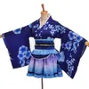 Japansk Yukata Kimono Kostym Sonoda Umi Blue Anime Cosplay Robe