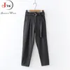 Wiosna Letnie Kobiety Harem Spodnie Solidna Wysoka Talia Eleganckie Biuro Workwear Spodnie z Pas Casual Pantalones 210510