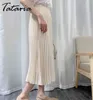 Plised Long Spódnica Kobiety Koreański Styl Spadek Elastyczna Talia Dorywczo Luźne Biuro Lady Ubrania Proste dna Midi 210514