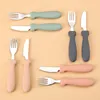 Manico in silicone Utensili per bambini in acciaio inossidabile Cucchiaio Forchetta Set di posate Cucina per bambini Set di stoviglie occidentali da 3