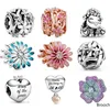 Biżuteria Memnon 925 Sterling Silver Mum of the Year Urok Openwork Woven Nieskończoność Charms Niebieski Biały Daisy Kwiat Koraliki Owecie Koraliki Fit Pandora Styl Bransoletki DIY