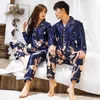 CAIYIER Winter Couple Pajamas Set Silk Loves Print Long Sleeve Sleepwear Men & Women Casual Big Size Lovers Nightwear M-5XL 210809