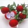 Confezione regalo 1PC Scatola portagioie con rosa rossa Velluto Flanella Custodia per anello di fidanzamento nuziale Orecchini Espositore portaoggetti Fondo con foglia