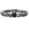 Perlenstränge 8 mm Krone elastisch Gold Silber Kupfer Cz Zirkon Zirkonia Perlen Böhmisches Yoga-Armband Achat Onyx Stein Armreifen 54t3s Faw