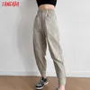 Tangada 패션 여성 높은 허리 여름 바지 바지 주머니 버튼 캐주얼 레이디 바지 pantalon ai92 210609