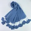 Bubble Chiffon Hijab Scarf Женщины Сплошной Цвет Длинные Мягкие Мусульманские шарфы Ислам Обернуть Шаль Femme Бисером Цветок Hijabs Tassel Scarf