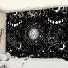 Vit svart solmån mandala stjärna himmel tapestry vägg hängande bohemisk zigenare psychedelic tapiz häxkonst astrologi tapestry 210609