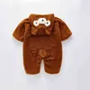 Baby Girl Clothes 2 Colors Cute Plush Bear Romper Comfortable Keep Warm Hooded Zipper Boys 1-2 Year Old Kids 211101
