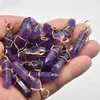 Natural amethysts stone pillar shape point handmade iron wire pendants for necklace earrings jewelry making