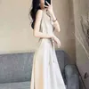 Zomerfeest sexy satijn slip jurk vrouwen Koreaanse solide backless vrouw lange mode losse elegante es vestido 14496 210512