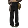 Vintage Genç Patenci Kız Stil Baggy Pantolon Streetwear Kadife Moda Yüksek Bel Kahverengi Pantolon 211115