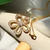 2021 Exquisite Diamant-Halskette mit vierblättrigem Kleeblatt und Kamelie-Anhänger, Schlüsselbeinkette, 18 Karat Gold, modischer Klassiker für Van WomenGirls Wedd9124004