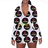 Kadın Tulum Eşofman Tasarımcısı Pijama Moda Ince Seksi V Yaka Harfleri Desen Baskılı Uzun Kollu Şort Tulum 2022 AM12