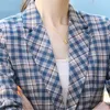 レトロな格子縞のブレザー女性春スリムなファッションカジュアル長袖ジャケットのオフィスレディースの気質作業コート210604