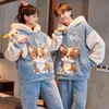 Couple d'hiver Pyjamas Ensembles femmes hommes épaississez la nuit de dessin animé chien animal amoureux coréen pyjamas vêtements de nuit à la maison porte à sweats à capuche chauds 211211