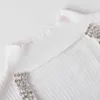 TwotwinStyle вязаный лоскутный бриллиант футболка для женщин водолазка с коротким рукавом тонкий футболки женские мода одежда 210517