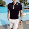 Britse stijl mannen polo shirs korte mouw slim fit zakelijke casual shirts sociale straatkleding mannen kleding turndown kraag tops 210527