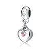 Fits Pandora Bracelets 20pcs Heart Pink Crystal Dangle Pendant Charms Beads Silver Charms Bead For Women Diy European Necklace Jewelry