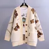 Style paresseux femmes Cardigan décontracté coréen pull tricoté lettre petit ours col en V lâche tout-match dames mode manteau haut TT0057