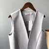 Kadın Bahar Varış Katı Rahat V Yaka Cep Orta Uzun Yelek Ofis Bayan Basitlik Kolsuz Takım Elbise Ceket 210430