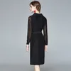 Herfst ontwerper vrouwen elegante kantoor zakelijke blazer jurk vrouwelijke mesh mouwen potlood robe dames mode zwarte jurken vestidos 210525