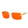 Fashion Design Cheetah Frameless Square Sunglasses Color Men's And Women's Retro Leopard Head Metal Classic Glasses UV400