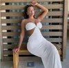 2021 Summer Spaghetti Strap Halter Sexy Backless Midi Dress Elegante fasciatura senza maniche Club Abiti da festa Bodycon 051908
