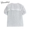 Yitimuceng Dot Blouse Women Button Up Рубашки Слованная рукава Сплошной белый фиолетовый летний корейский стиль моды шифон вершины 210601