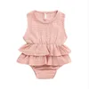 Retailwhole baby girl ruffle cotton linen vest romper dress kids onepiece onesies Jumpsuit 6 colors children design clothes5873039