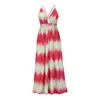 Moda Lato Kobiety Boho Maxi Dress Backless Bez Rękawów V Neck Gradient Paski Print Print Party Beach Suknie Lady Sundress 210522