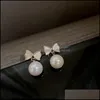 Dangle Kroonluchter Oorbellen Sieraden Sweet Big Round Pearl Shell Bow for Woman Korean 2021 Party Girls Drop Earring Fashion Levering PCMG1