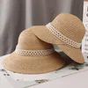 Chapeau d'été en paille femmes soleil avec lanière de vent large bord UPF 50 Un Protection plage raphia femme casquette chapeaux Elob22