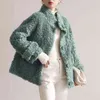 OFTBUY Mode Luxus Winterjacke Frauen Echt Pelzmantel Strickwolle Umlegekragen Dicke Warme Oberbekleidung Marke 210925
