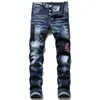 Un insigne d'hommes déchire les jeans noirs étendus pour hommes slim fit slim slim washed pantalon pantalon hip hop lambrissé 10200