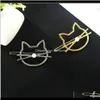 Clips Barrettes Bijoux Drop Delivery 2021 Simple Ligne Figure Tête De Chat Avec Perle En Plastique Épingle À Cheveux Or Ou Sier Plaqué Pour Femmes Filles Cheveux