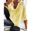 Rahat V Yaka Püskül Pamuk Keten Bluzlar Kadın Bahar Üç Çeyrek Kol Dantel Gömlek Yaz Gevşek Chic Artı Boyutu Tops 210323