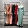 Etnik Giyim Eid Kalın Satin Müslüman Elbise Abaya Kadınlar Moda Yaz Sarısı Ön Düzensiz Düzensiz İslam Dubai Türkiye Pıhtısı