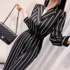 Wide Leg Jumpsuit Overalls Long Trousers Fashion Women Striped Office Lady Elegant With Belt 210514