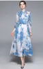 Spring Summer Runway Floral Maxi Dres's three quarter Sleeve Bohemia Beach Holiday Long Dresses 210531