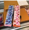 2021 Newest silk scarf new headband flower stripe double-sided silk scarves for woman female tied bag ribbon hair band