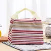 Lunch Bags Canvas Stripe Picnic Drink Thermal Insulated Cooler Tote Bag 450ML Portable Carry Case