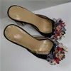 Bunte Kristall Diamant Blumen Dekor Sandalen Frauen Jeweled Strass High Heels Luxus Wildleder Pumps Party Schuhe X0526