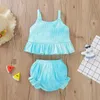 Ensemble de vêtements d'été pour bébés filles, en coton côtelé, sans manches, à boutons, à volants, haut court, taille haute, short, tenues M3483